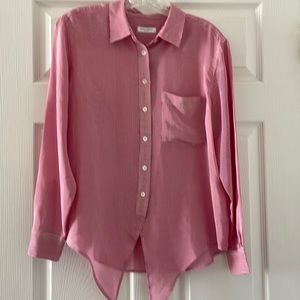 Equipment Femme Tie Front 100% Silk Blouse long  Sleeve red striped size S